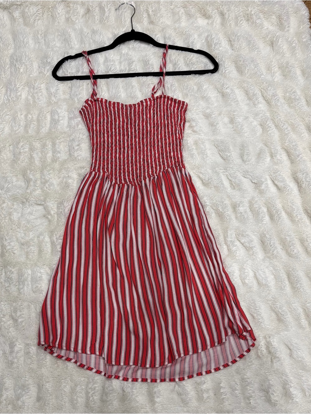 Red & White Striped Smocked Sundress for Women